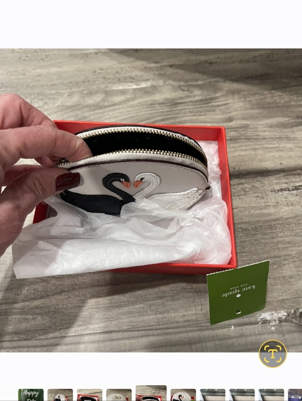 kate spade Black & White Swan Leather Coin Purse - Picture 2 of 5